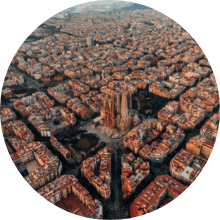Barcelona - aereal picture from above overseeing la Sagrada Familia